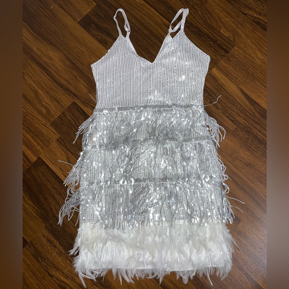 Fringe feather dress bride bachelorette